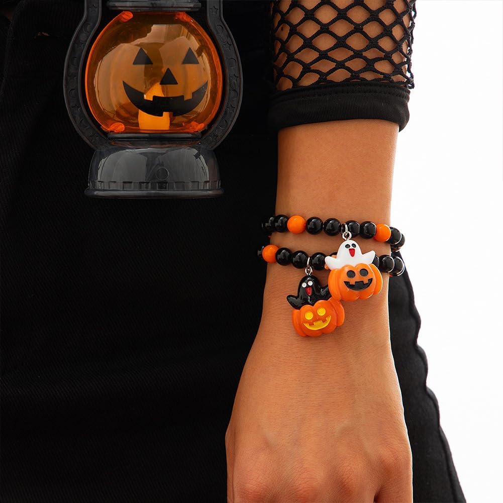 Halloween Beaded Stretch Bracelet for Women Heishi Surfer Bracelets Set Multilayer Boo Vampire Bracelet Party Jewelry Gift - Image 4