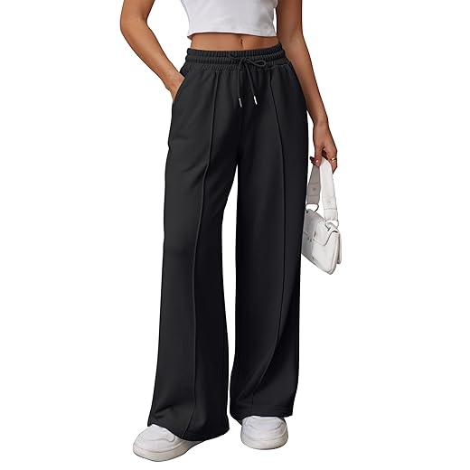 ATHMILE High-Waist Wide-Leg Sweatpants with Drawstring Pockets