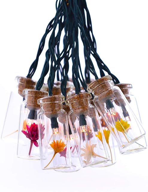 shinar Solar String Lights Solar Fairy Lights 15 Glass Jar LED with Flowers Solar Lanterns WarmWhite for Outdoor Garden Party Christmas Ornament Decoration Waterproof
