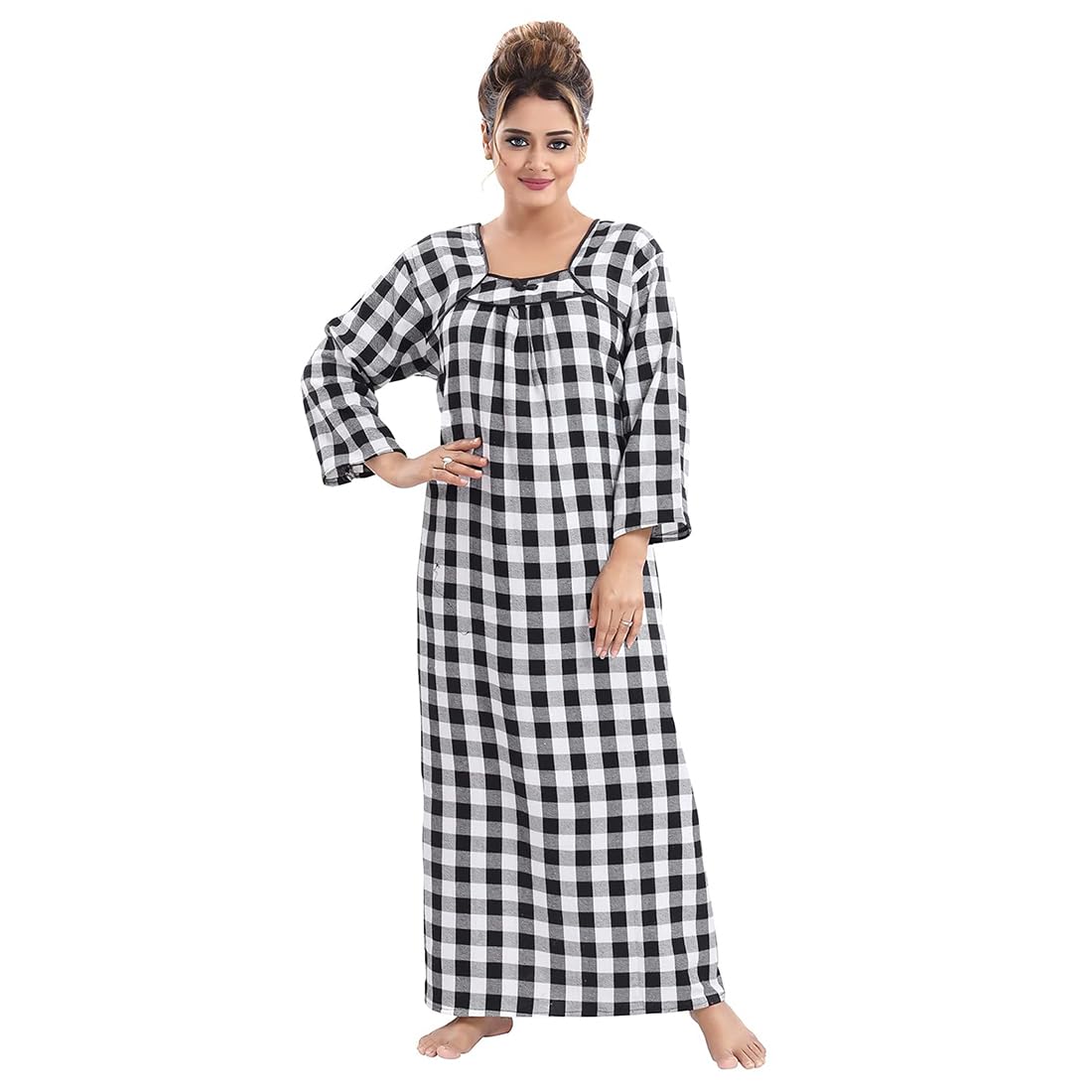 Women Cotton Floor Length Nighty(WL-Black 915)-image-36