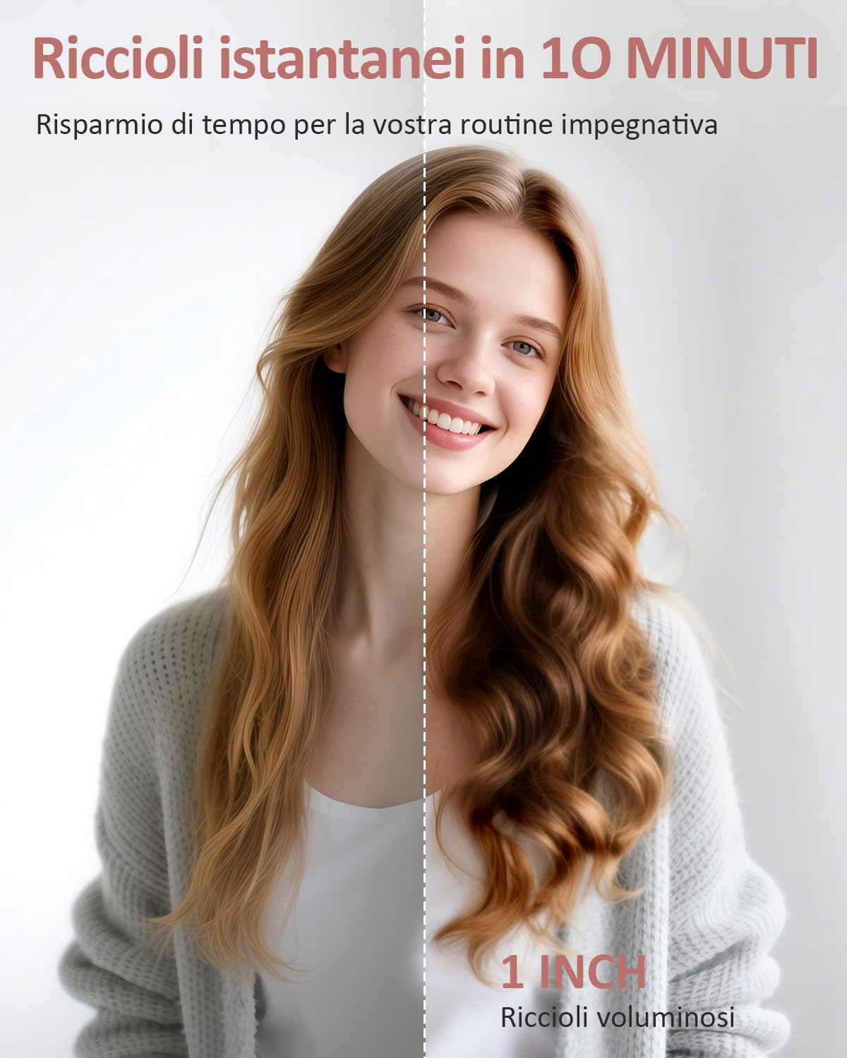 Ferro Arricciacapelli Automatico, Bacchetta Rotante in Ceramica Antiscottatura, Sterzo Regolabile Spegnimento Automatico di 30 minuti, 4 Temperatura Regolabile Capelli Arricciacapelli Automatico