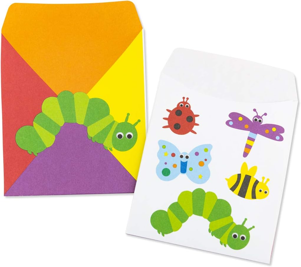 Hygloss Products Library Pockets – Colorful Bugs Picture Pocket Envelopes – 3.5 x 4.625 Inches - 24 Pack