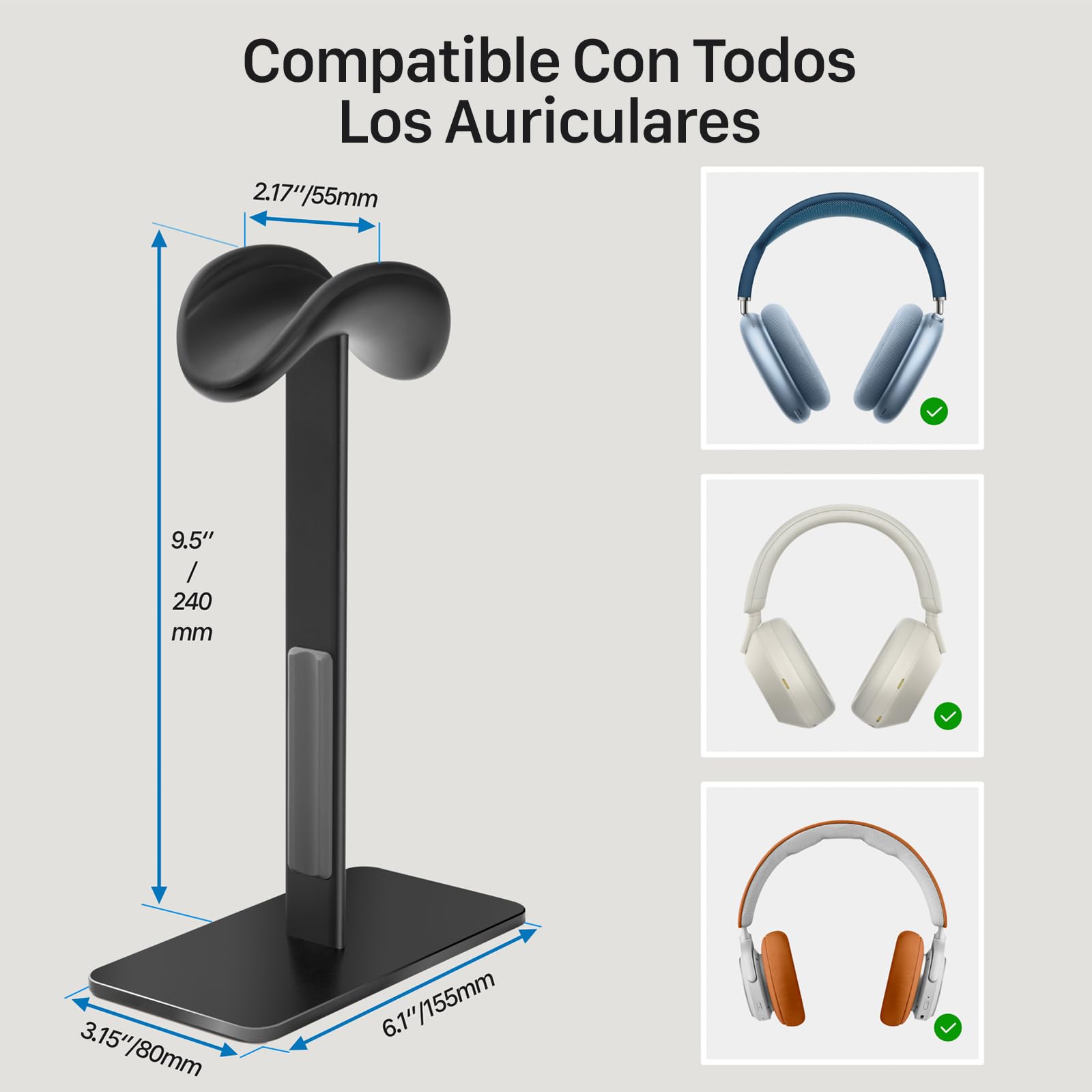 Soporte para AirPods MAX con Modo de suspensión Inteligente – Base de Aluminio Antideslizante, Superficie ABS antiarañazos, Soporte Universal para Auriculares (Negro)