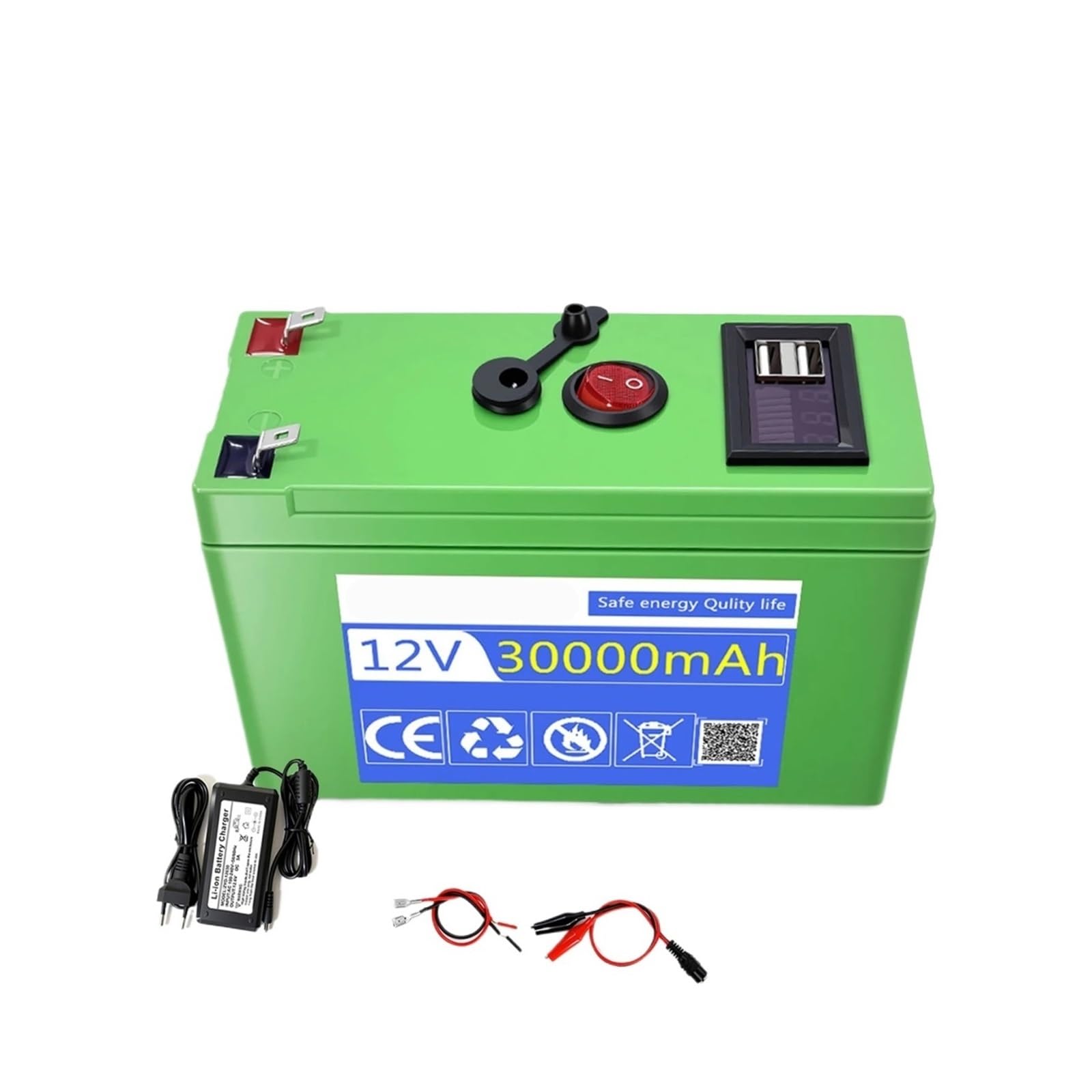 Pacco Batteria Ricaricabile 12V 10-30Ah, For Luci | For il campeggio e l'alimentazione di riserva domestica Batteria al litio + caricabatterie(15000mAh charger)