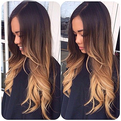 NiceToBuy Glueless T1b/4/27 3 Tone Ombre Color Loose Wave Lace Front Wig Brazilian Virgin Human Hair Wigs for Women 18inch