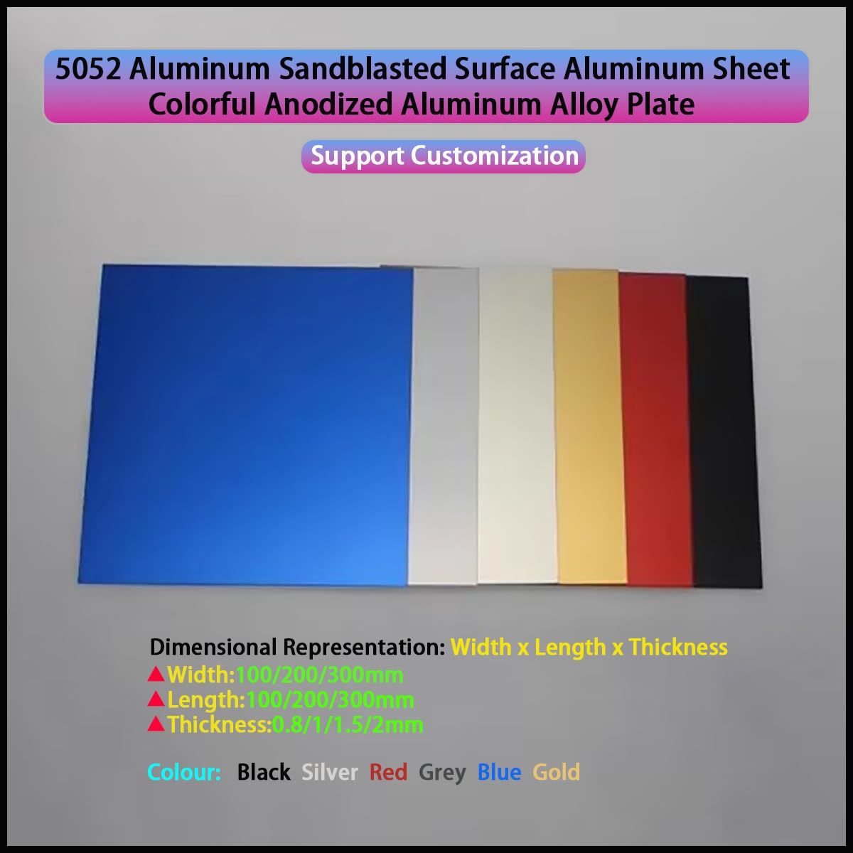Sandgestrahltes eloxiertes Aluminiumblech 5052 | Mehrfarbig, mehrere Größen, 5 Stück for DIY-Projekte und Bastelarbeiten
