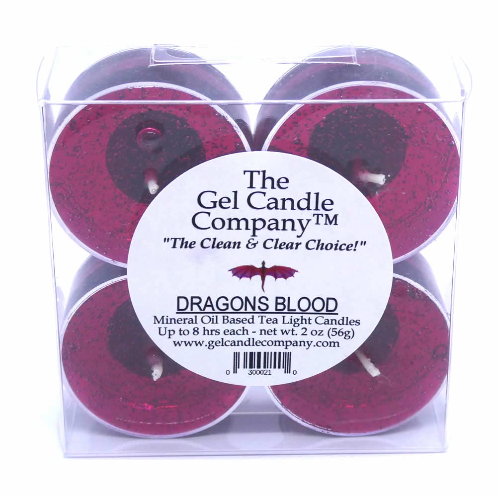 4 Pack of Dragons Blood Scented Gel Candle Mineral Oil Based Tea Lights Hand Poured in USA by The Gel Candle CompanyTM - up to 8 Hours Each …