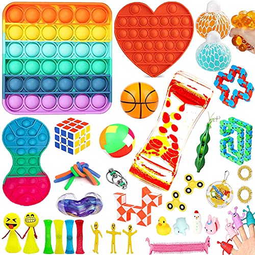 50 Packs Sensory Fidget Toys with Push Pop Bubble Pop It Fidget Toys for Kids Adults, Stress Relief and Anti-Anxiety Fidget Toys Bundle for Birthday Party, Classroom Rewards Prizes