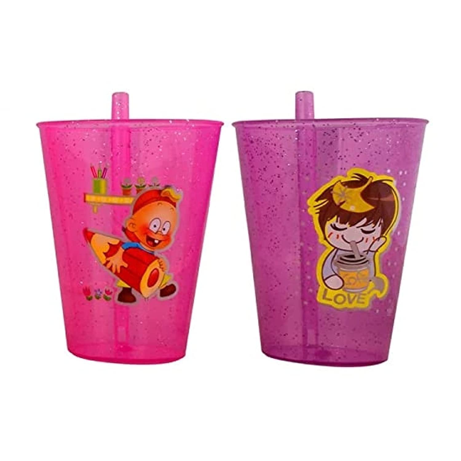 faas Plastic Sipper Glass with Straw for Kids Easy to sip The Water Pack of 2 (Mulicolor)-image-9