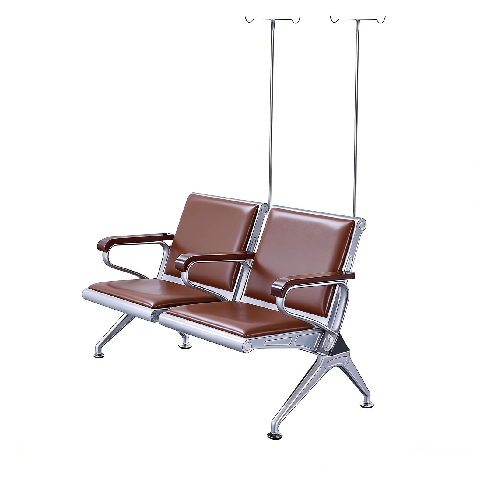 Gtzly Wartezimmerstühle mit Infusionsständer, Sitzbank- & Wartebank mit Armlehnen, Bequemes Polster-Sitz für Wartezimmer, Belastbarkeit 300kg(Brown,120 * 65 * 91cm/47 * 27 * 36in)