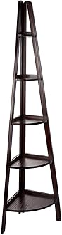 Casual Home 100% Solid Wood 5-Shelf Ladder Bookcase, Corner, Espresso