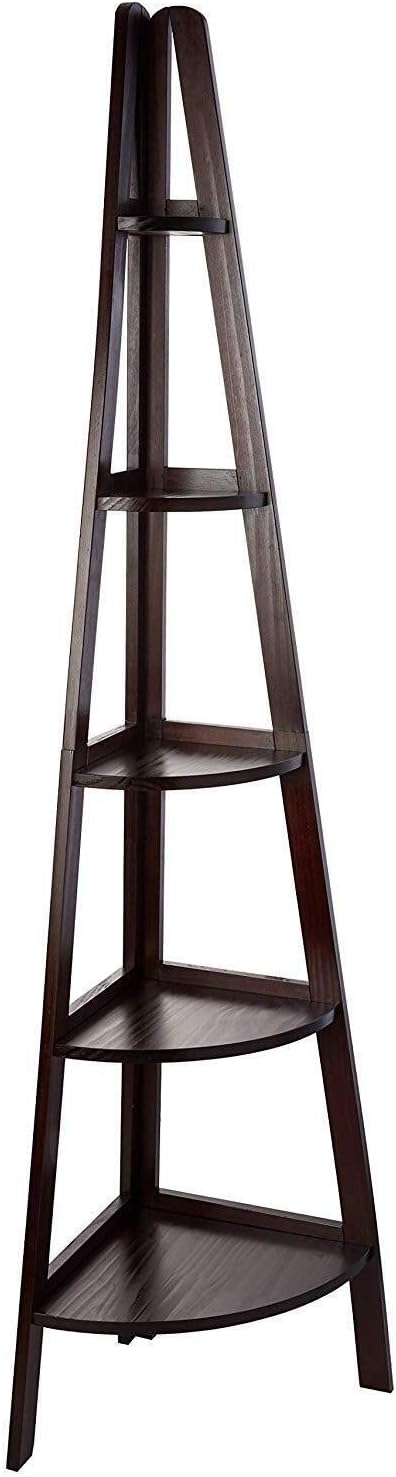 Casual Home 100% Solid Wood 5-Shelf Ladder Bookcase, Corner, 72"H, Espresso