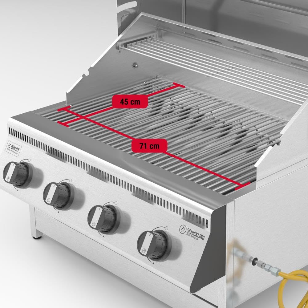 Einbau Gasgrill "Hermann XL - Classic" Einbaugrill mit Deckel für Outdoor Küche Grillküche – Gasgrill 100% aus Edelstahl – Fettwanne mit Frontauszug – 4x5kW Brenner – Made in Germany
