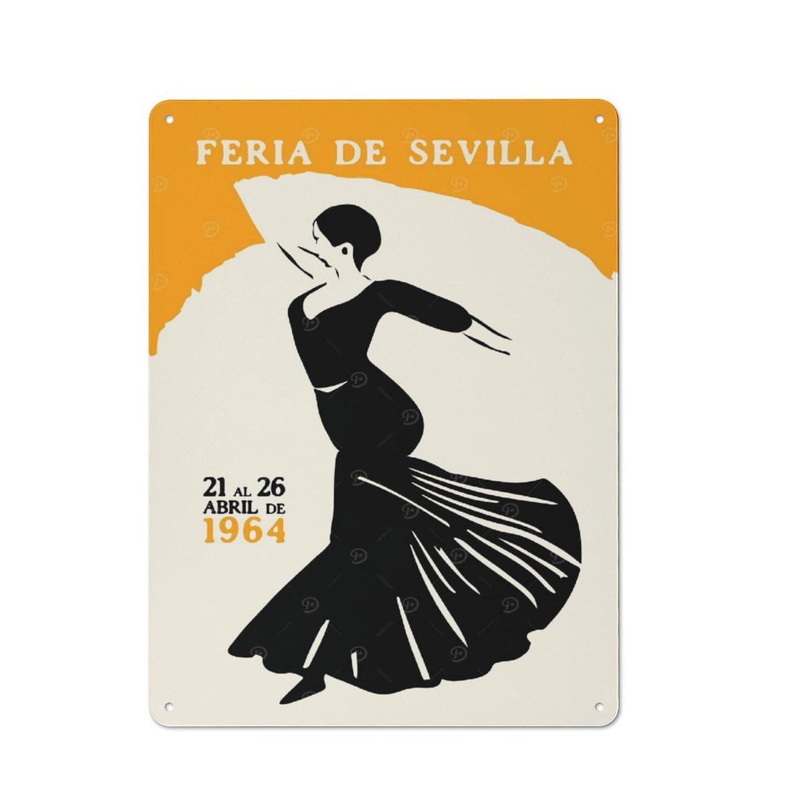 Junmoney Style-18 Feria De Sevilla Dancer Modern Vintage Metal Wall Decor 40X30cm, Tin Sign For Hobby Room, Office, Lounge Or Living Room