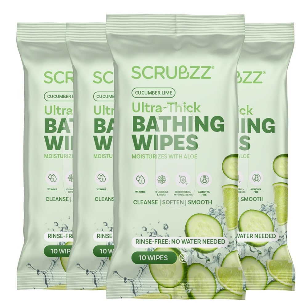 Extra Large Bath Wipes for Adults Bathing No Rinse - 40 Disposable Body Cleansing Wipes for Men, Women & Elderly - Great for Gym, Camping, Post