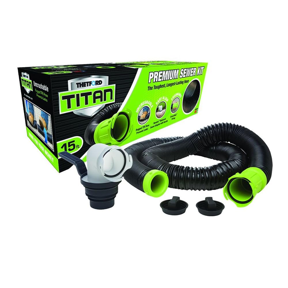 Thetford Titan 17853 15ft 15-Foot Premium RV Sewer Hose Kit-Thetford-17853, Black/Green