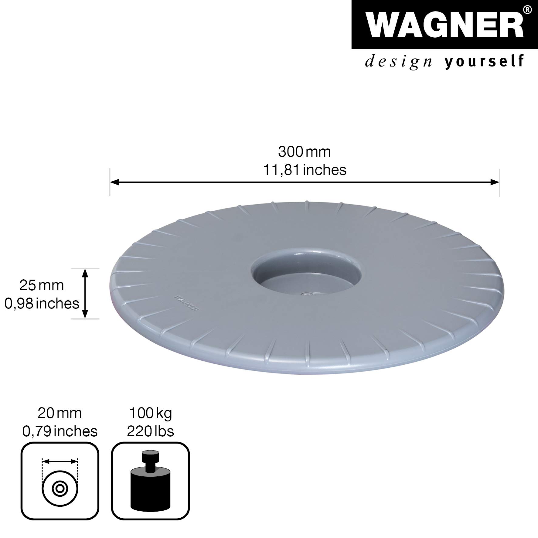 Wagner Ultra FLAT 20045001 wałek do roślin o wymiarach 30 x 3 cm, do użytku w pomieszczeniach z lekkimi łożyskami kulkowymi, wyjątkowo płaski wałek z tworzywa sztucznego ABS, srebrno-szary, odporny na