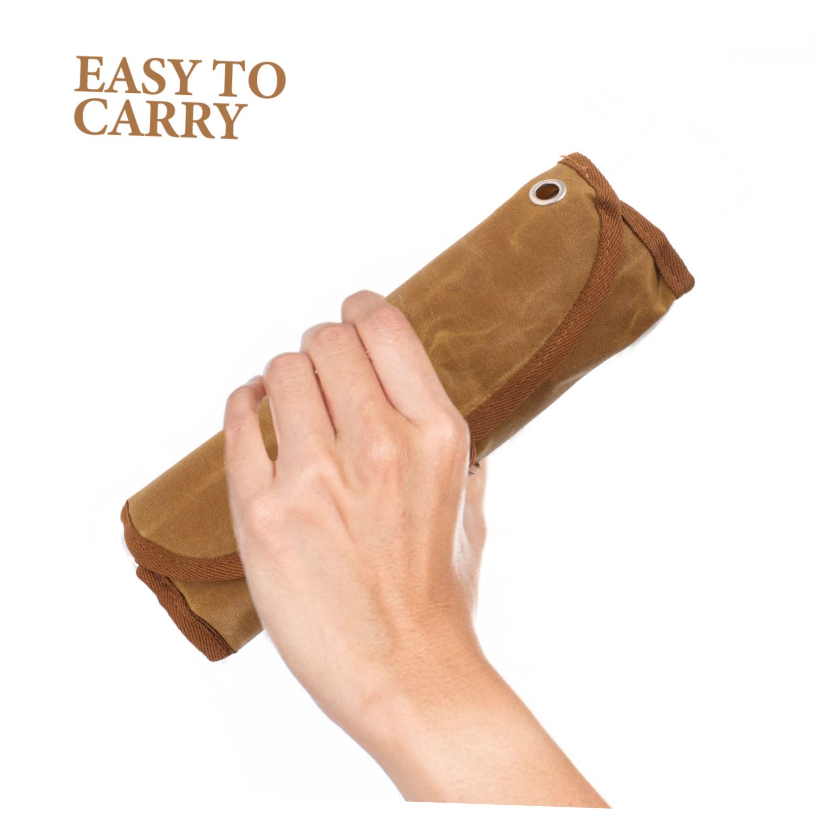 Juego de Vajilla para Acampar con Bolsa, 1 Set Marrón de Acero Inoxidable | Compartimento Integrado, Cierre Sencillo y Seguro, Nylon y Canvas para Camping y Parques