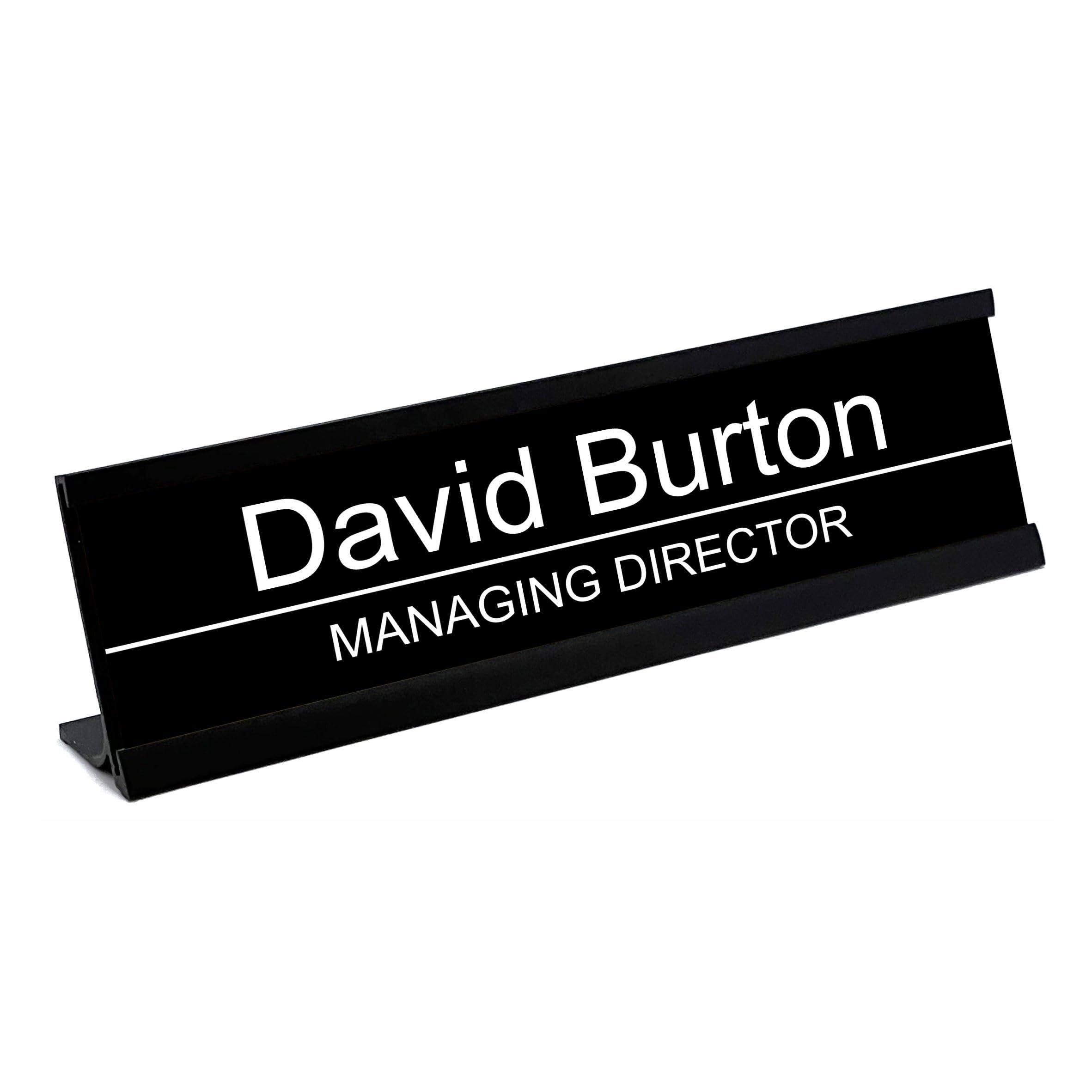 Personalised Desk Sign Black Name Plate Holder Custom Plaque With Single Dividing Line Work Office Home Prestige