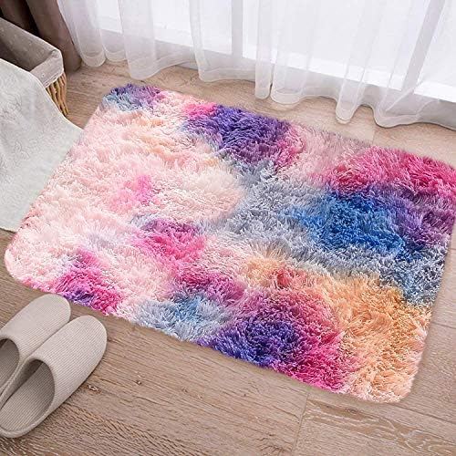 NTBED 2x3 ft Faux Fur Shaggy Area Rug for Girls Door Bathroom Tie Dye Fluffy Rugs Colorful Abstract Plush Fuzzy Decorative Small Floor Mat (Pink-Purple)