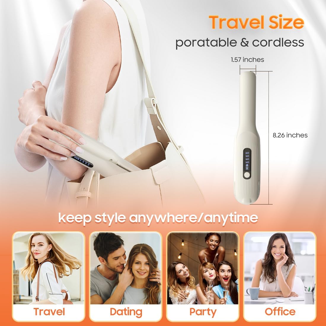 Cordless Hair Straightener, Portable Flat Iron for Travel, 2 in 1 Hair Styling Tools for straightening and Curling, Lightweight on-The-go, 4000 mAh Battery, Fast USB-C Charging&LED Power Display - Image 7