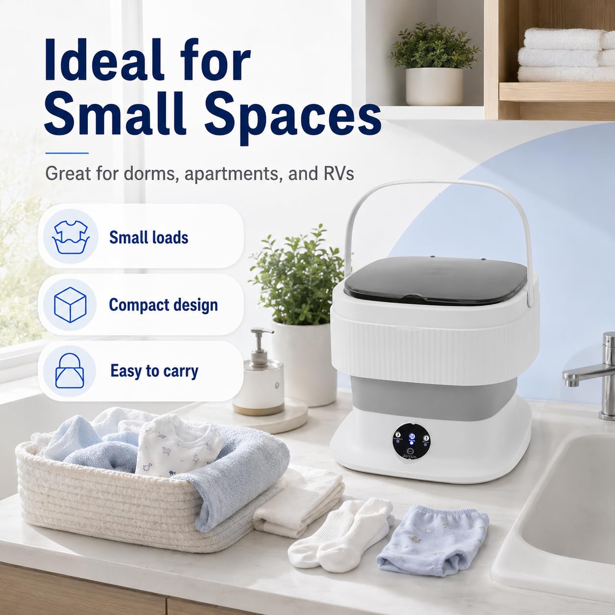 Mini machine à laver pliable, machine à laver portable 10 l avec panier essoreur, petite machine à laver électrique avec 3 modes de nettoyage pour camping, camping-car et dortoir – Semi-automatique