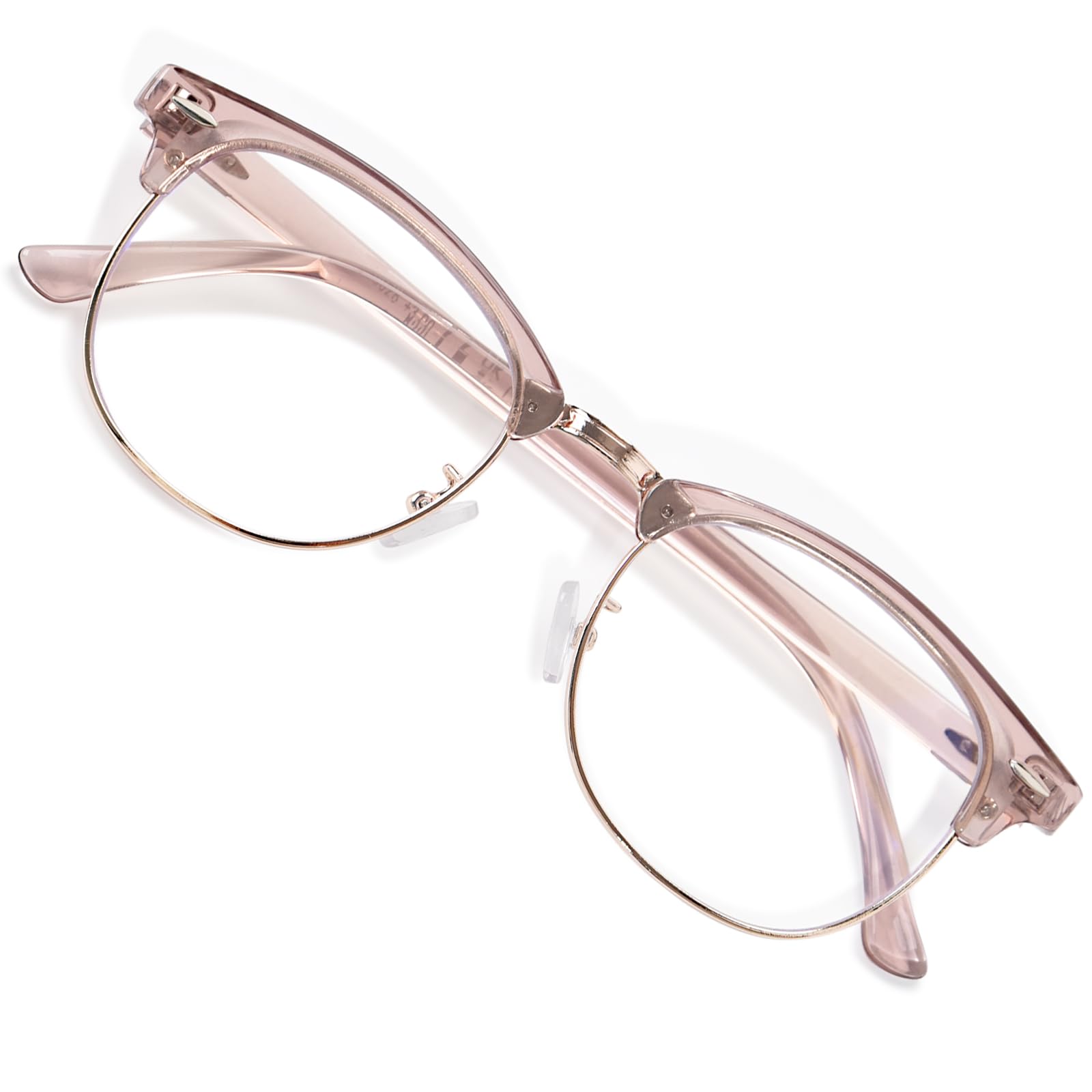 OPTOFENDY Reading Glasses for Women Men, Half Frame Retro Semi Rimless Blue Light Blocking Computer Readers, Clear Lens