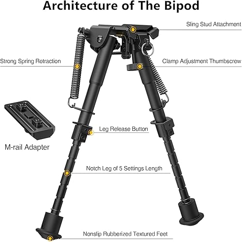 Miniatura 4 de CVLIFE Bípode de rifle de 6-9 pulgadas con adaptador de montaje de bípode compatible con M-Rail Keymod