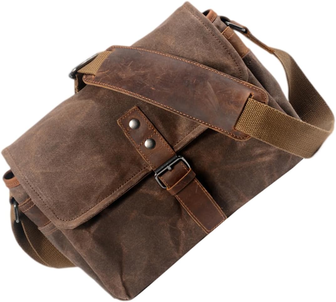 TEHAUX Oil Wax Canvas Camera Bag Comfortable Shoulder Strap Light Stylish Great for Travel Daily Photography