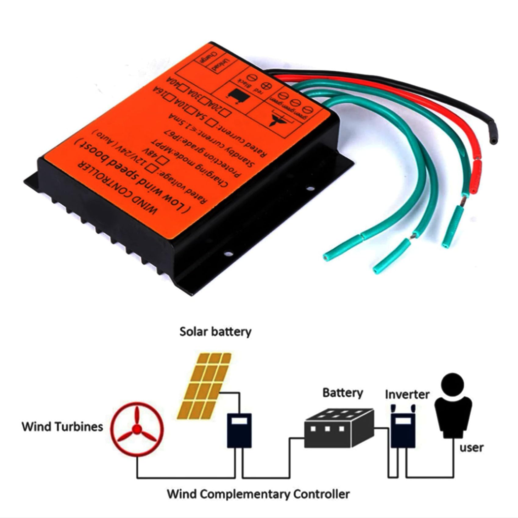 2000 W Regulator ładowania przy niskiej prędkości wiatru 12 V 24 V 48 V 220 V Wodoodporny regulator ładowania słonecznego do poziomych i pionowych generatorów turbin