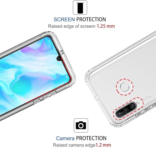 Miniatura 2 de Bohefo Funda transparente compatible con Huawei P30 LiteNova 4E MAR-LX3A con protector de pantalla de vidrio templado, bonita funda protectora a