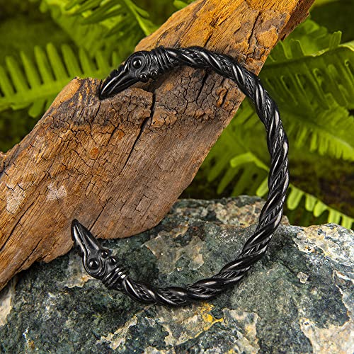 TURTLEDOVE Viking Raven Bracelet Bangle - Adjustable Stainless Steel Norse Scandinavian Torc3