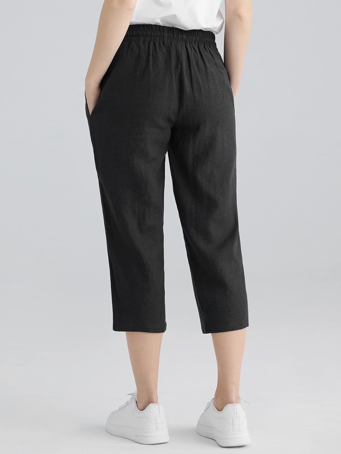 Weintee Women's Linen Crop Pants Capris with Pockets - Image 3