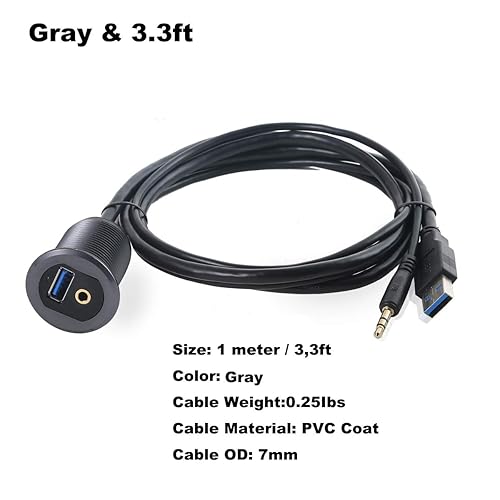 Miniatura 2 de MysRuida USB 3.0 y 0.138 in TRS Mount con luz, 3.3 pies USB 3.0 macho a hembra y 0.138 in macho a hembra Panel empotrado Extensión de montaje en