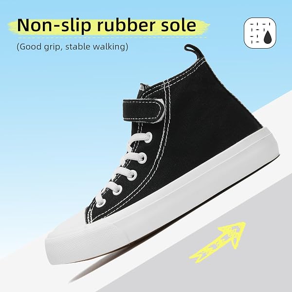 Chaussures en toile pour enfants - Chaussures montantes - Respirantes et décontractées - Sangle réglable - Chaussures de tennis légères pour petits grands enfants - Noir - 3