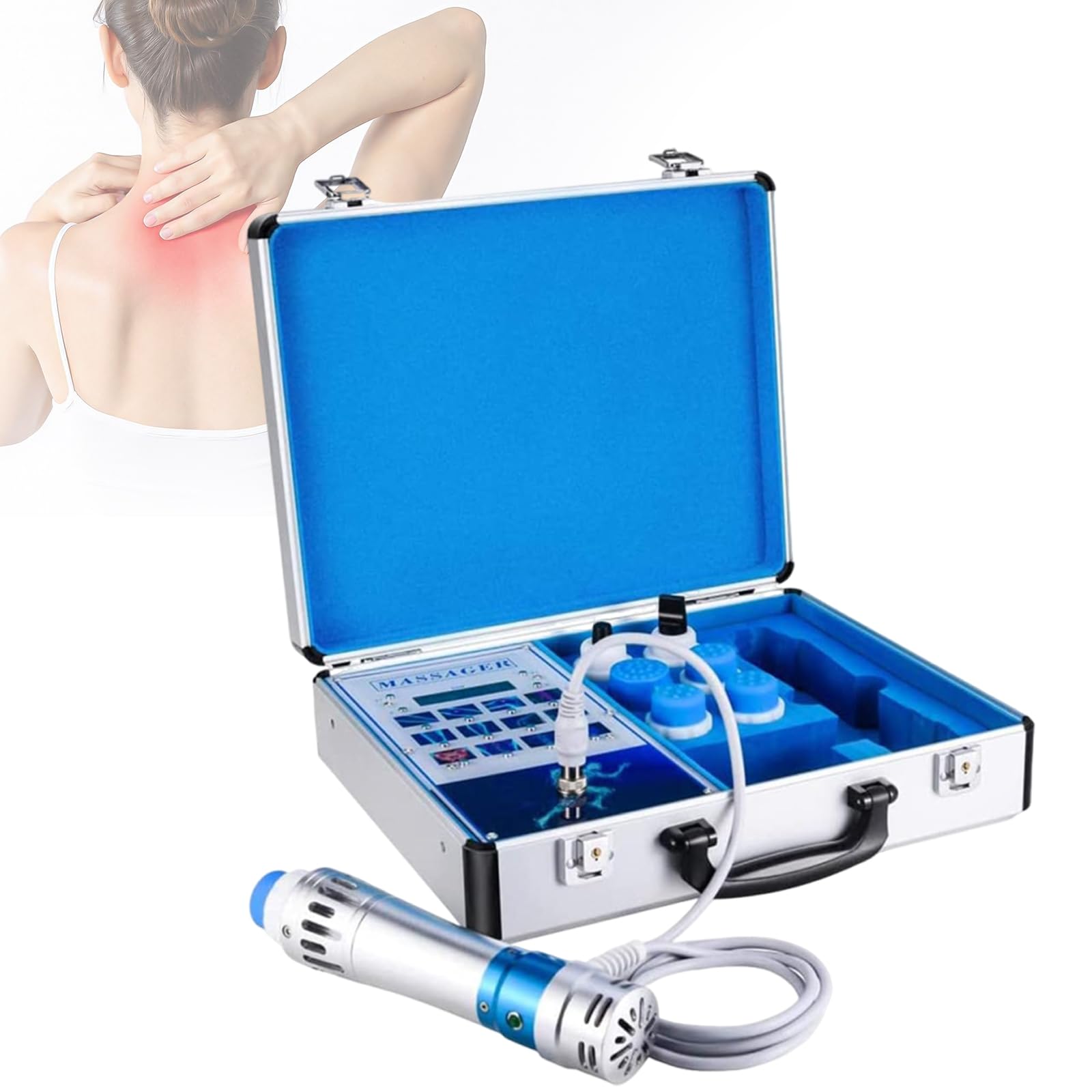 Professionelles Stoßwellentherapiegerät, Fokussiertes Stoßwellentherapiegerät Mit 7 Massageköpfen, Tiefengewebsmassagegerät Zur Entspannung Von Rücken Und Schultern