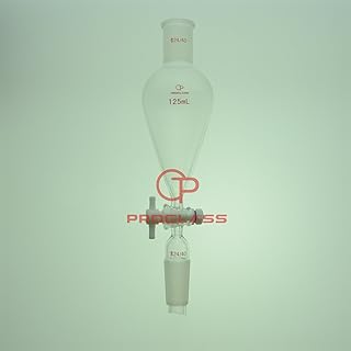 Proglass Glass Conical Separators Funnel 125mL with Two 24/40 Joints and 4 mm PTFE Stopcock Pear Shape