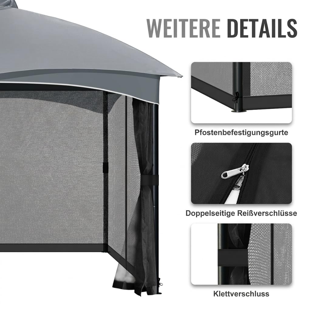 COWVIE Pavillon-Ersatznetz, 3 m x 3 m, Universal-Pavillon, 4 Paneele, Moskitonetz, Seitenwände mit Doppelreißverschlüssen für Außenterrasse (nur Netz)