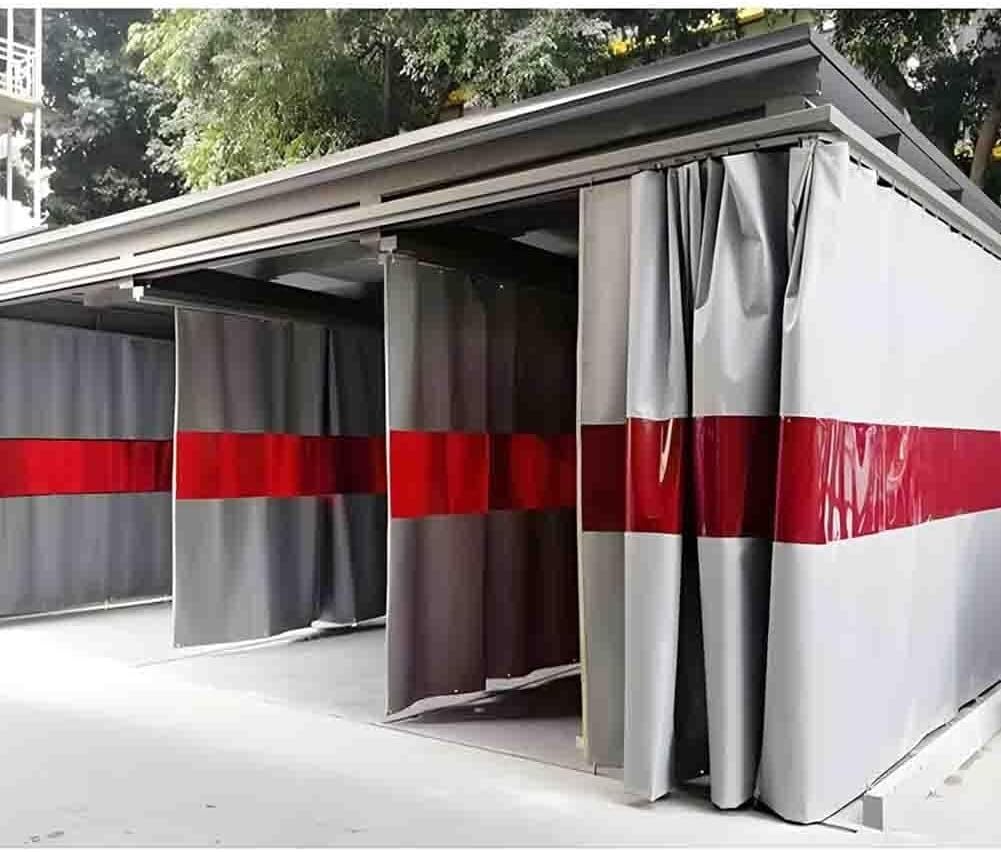 Przemysłowa zasłona spawalnicza z czerwonym okienkiem - ognioodporna przegroda do przestrzeni roboczej w magazynach i sklepach(1.6x2 m/5.3x6.6 ft)