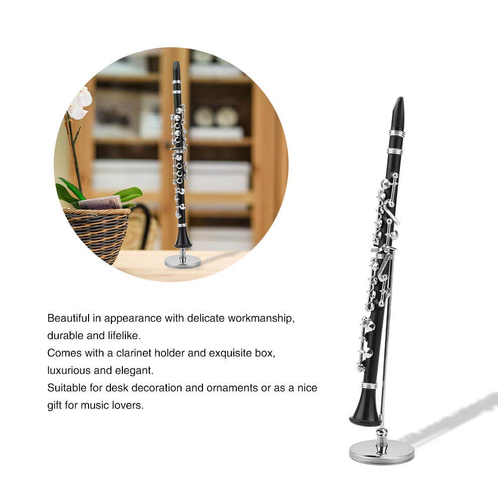 Mini Instrumento Musical de Clarinete en Miniatura Negro con decoración de Soporte y Estuche