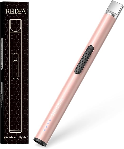 REIDEA Lighter S4 Pro Electric USB Rechargeable Safety Lock with LED Battery Indicator Flameless Windproof Arc Plasma Lighter for Candle, Fireworks (Rose Gold)
