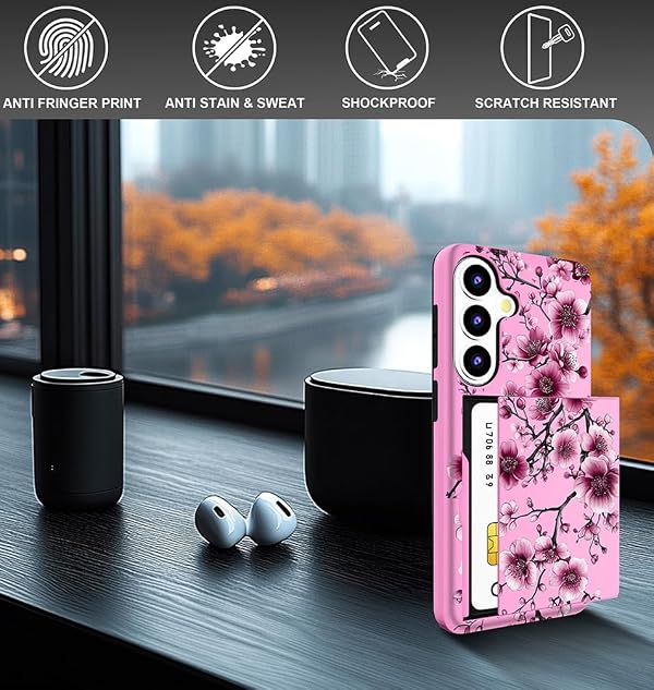 MUQR Compatible for Samsung Galaxy S26 Case with Card Holder Cute - Kawaii Design Military-Grade Drop Protection Rugged Wallet Cases for Women (Pink Cherry Flower Blossom) by MUQR - Used condition - Image 4
