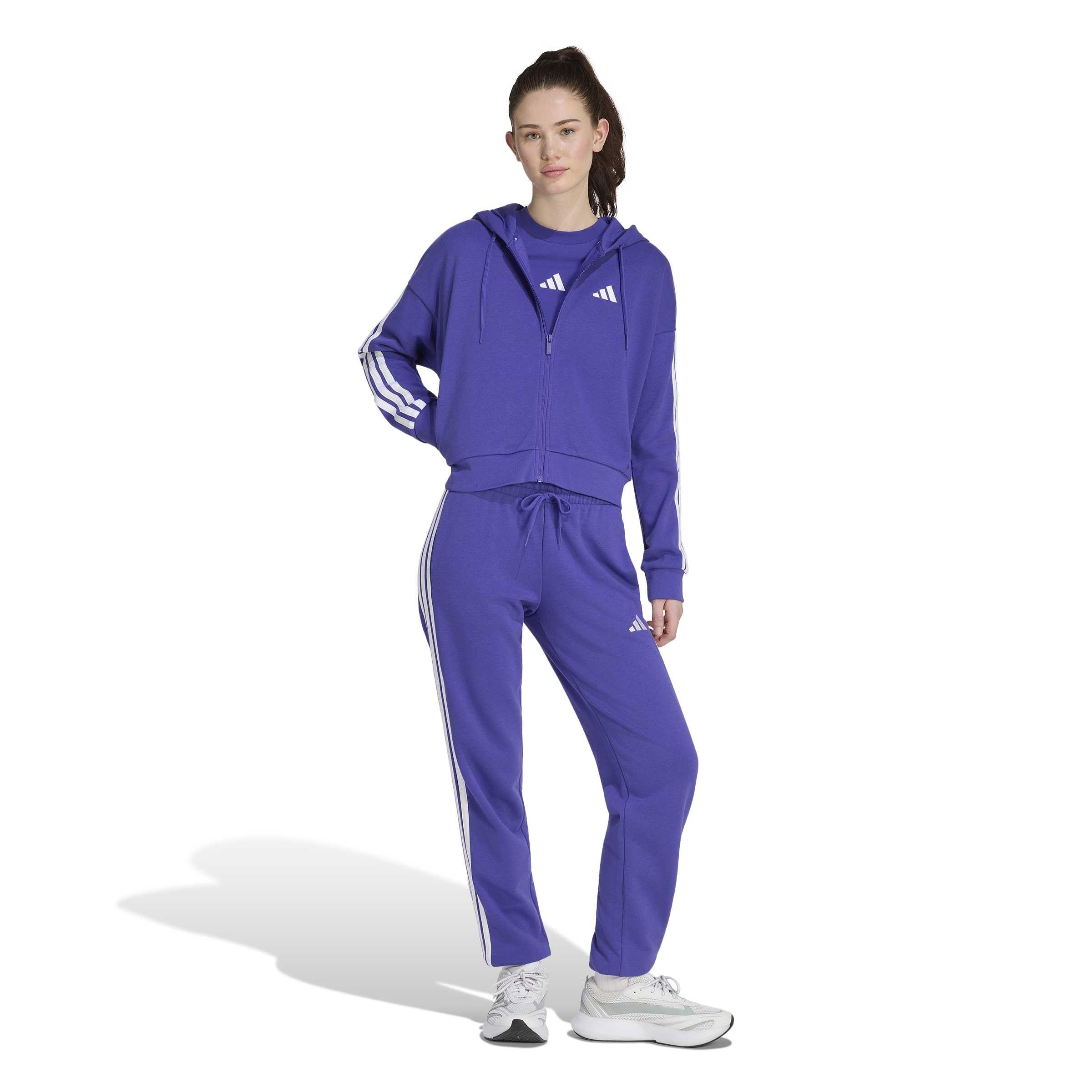 adidas Mujer Essentials 3-Stripes French Terry Full Zip Hoodie Sweatshirt, Pure Purple/White, XS
