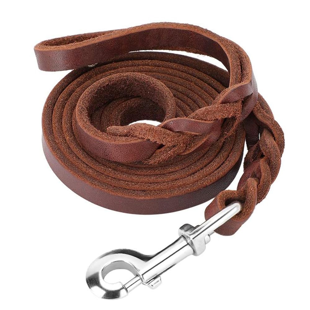 4FT Dog Leather Leash |Handmade Braided Leather Pet Leash-Soft Strong Leather Pet Cat Dog Rope-Perfect for Small, Medium and Large Pets-0.5Inch Wide/4FT Long Dog Leash