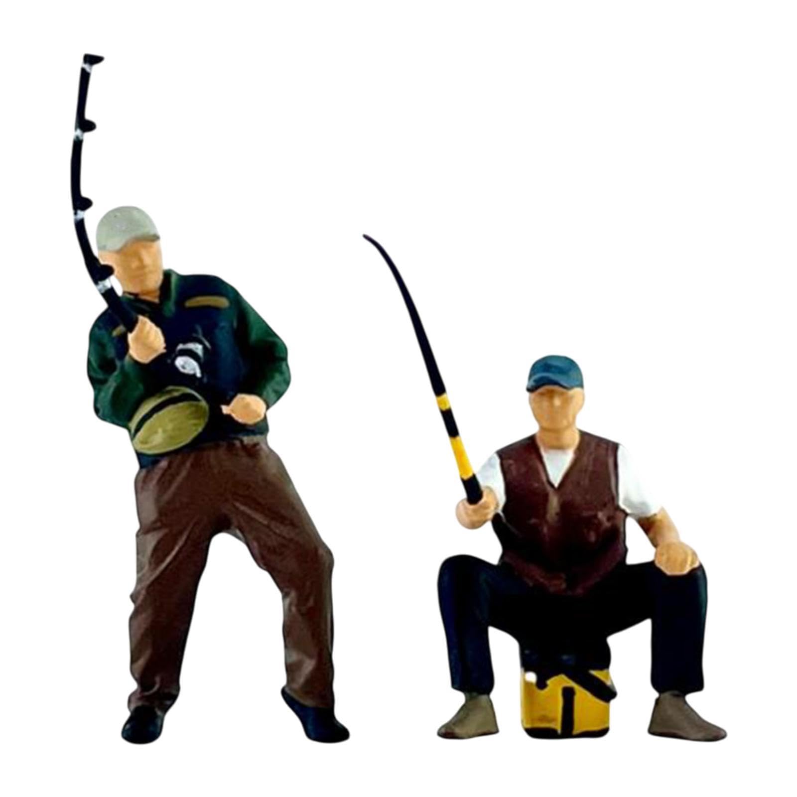 Amazon.co.jp: rockible 2x 1:64スケール男性釣り人ジオラマ