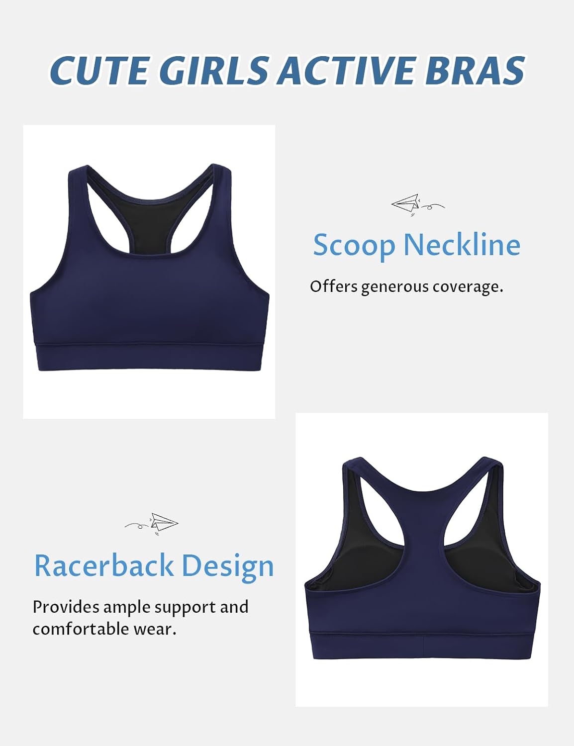 Girls Sports Bras with Removable Pads, Soft Stretchy Girl Athletic Everywear Yoga Dance Training Cheer
