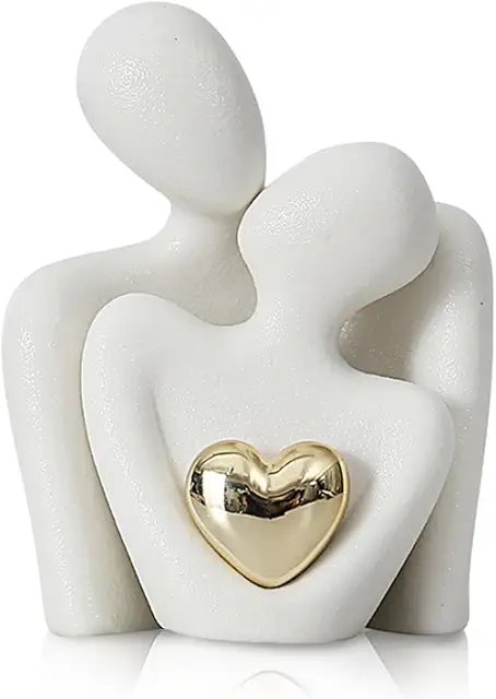 Weiße Keramik-Paarstatue - Abstrakte Skulptur für Wohnzimmerdeko