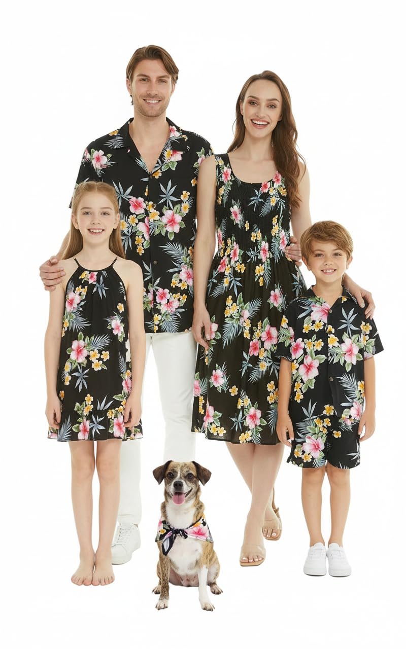 Family Matching Hawaiian Clothes, Hibiscus Black
