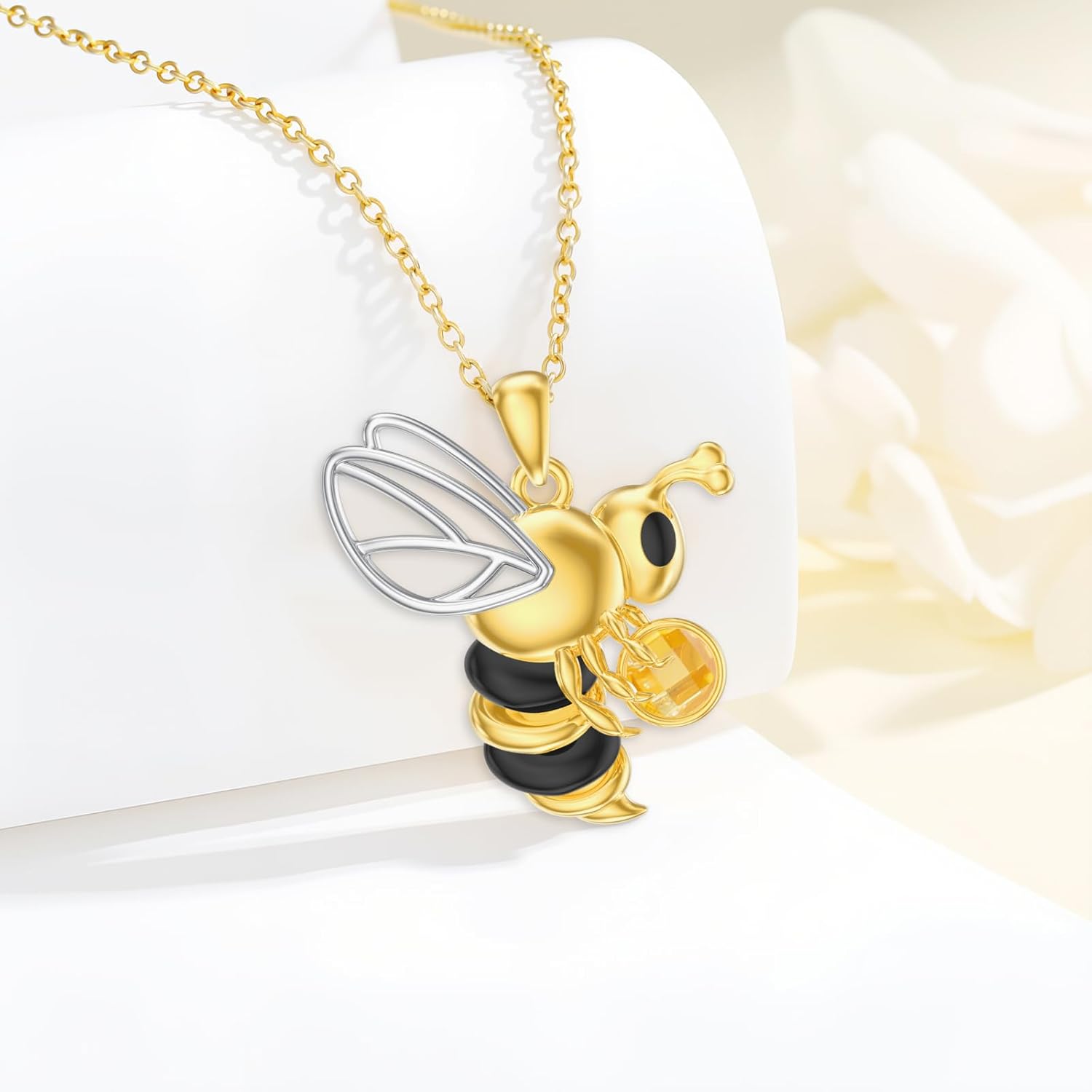 LONAGO Honey Bee Pendant Necklace for Women 14K Gold Plated 925 Sterling Silver Bee Necklaces with Citrine CZ Jewelllery Mother’s Day Gifts for Mom Her Wife - Image 2