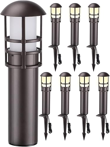 Miniatura 1 de LEONLITE Paquete de 8 bolardos LED de luz de camino de paisaje, 3 W, 12 V ACDC, iluminación de camino de bajo voltaje, IP65 impermeable, CRI90+,